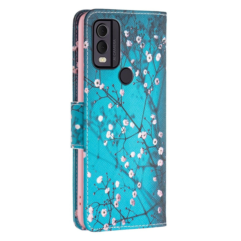 Nokia C22 Leather Wallet Case w. Print - Tree with Flowers