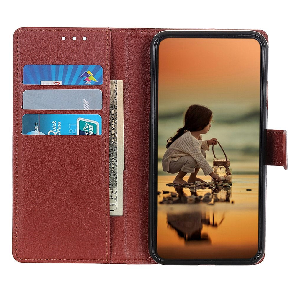 Google Pixel 8 Pro Litchi Leather Case w. Wallet - Brown