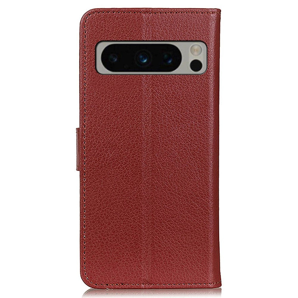 Google Pixel 8 Pro Litchi Leather Case w. Wallet - Brown