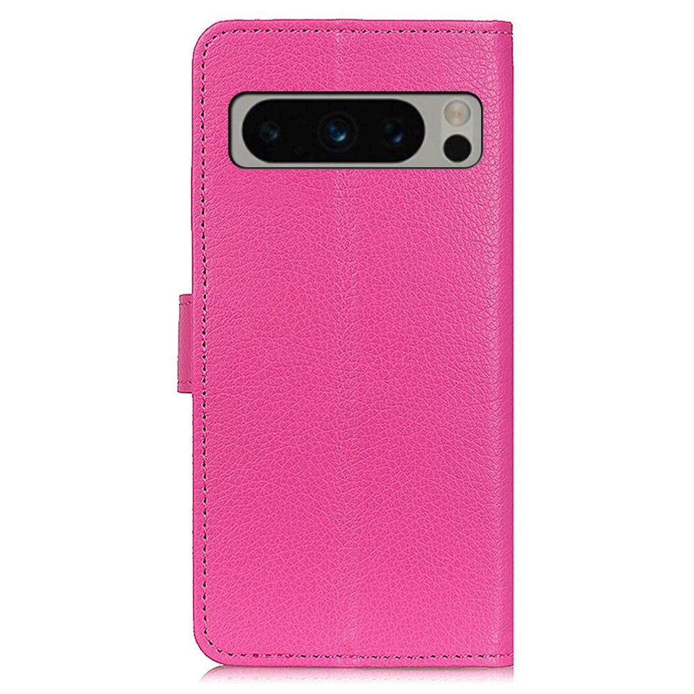 Google Pixel 8 Pro Litchi Leather Case w. Wallet - Pink