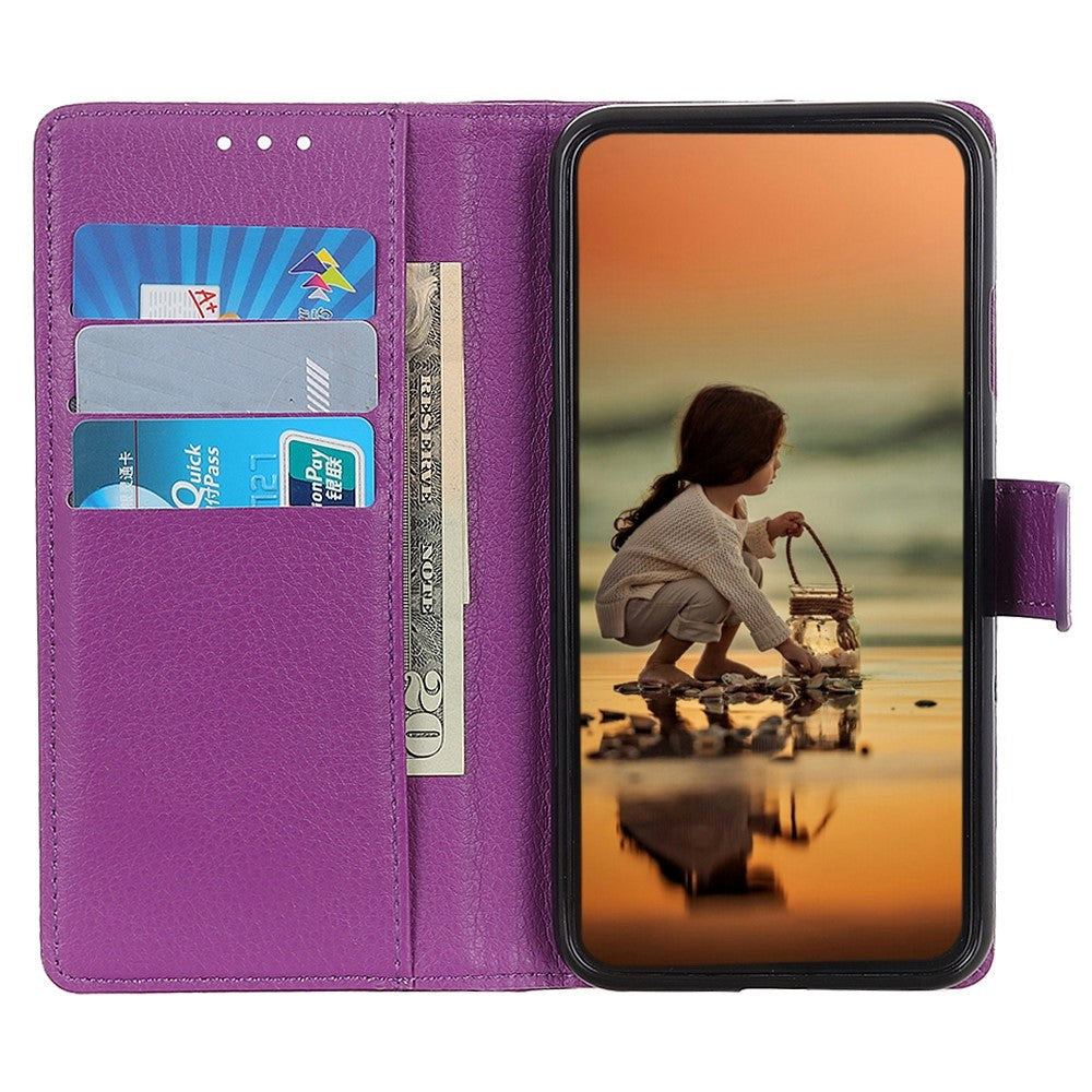 Google Pixel 8 Litchi Leather Case w. Wallet - Purple