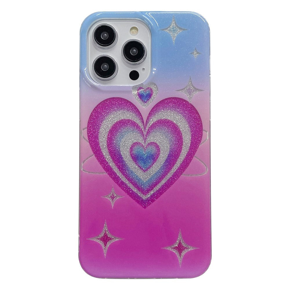 iPhone 13 Pro Glitter Glitter Plastic Case - Heart & Stars