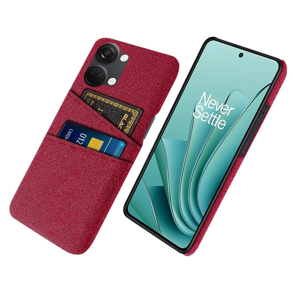 OnePlus Nord 3 (5G) Fabric Covered Plastic Case with Card Holder - Red