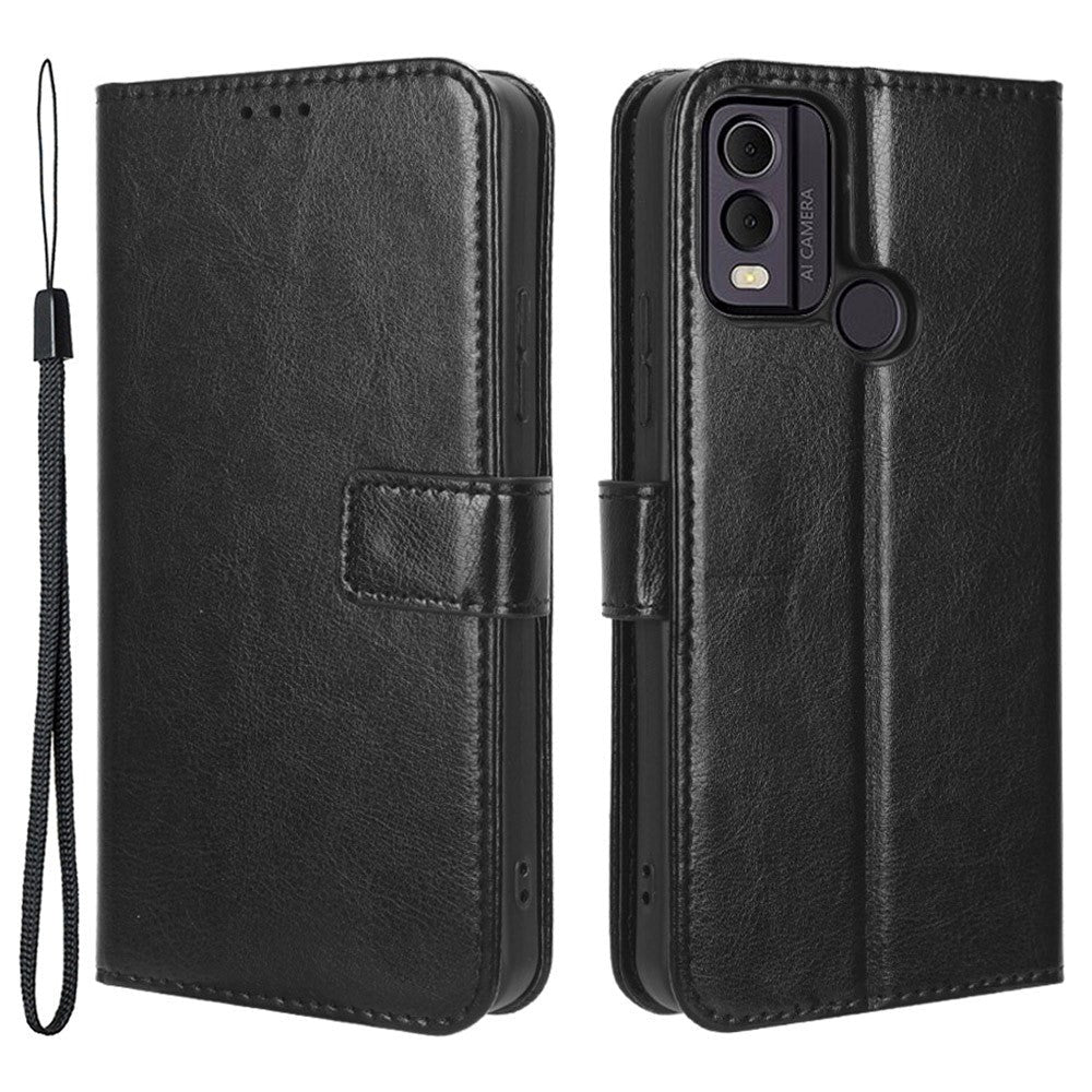 Nokia C22 Leather Flip Case with Wallet and Strap - Black