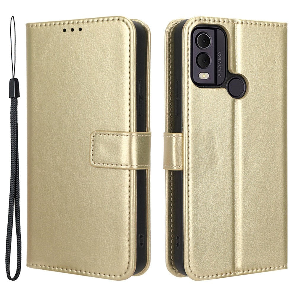 Nokia C22 Leather Flip Case with Wallet and Strap - Gold