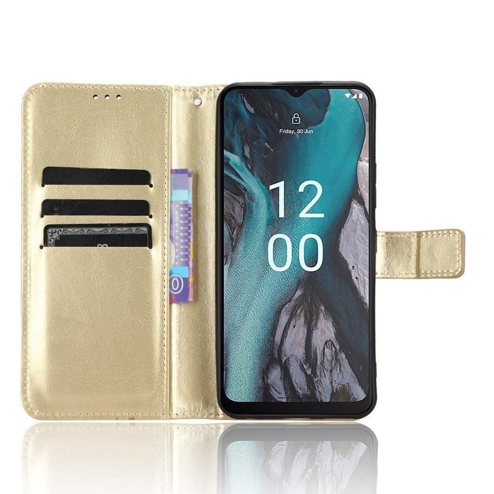 Nokia C22 Leather Flip Case with Wallet and Strap - Gold