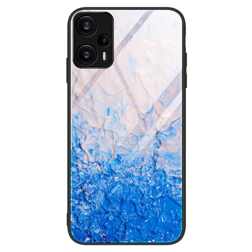 Xiaomi Poco F5 Plastic Case with Tempered Glass - Blue and Pink Marble Pattern