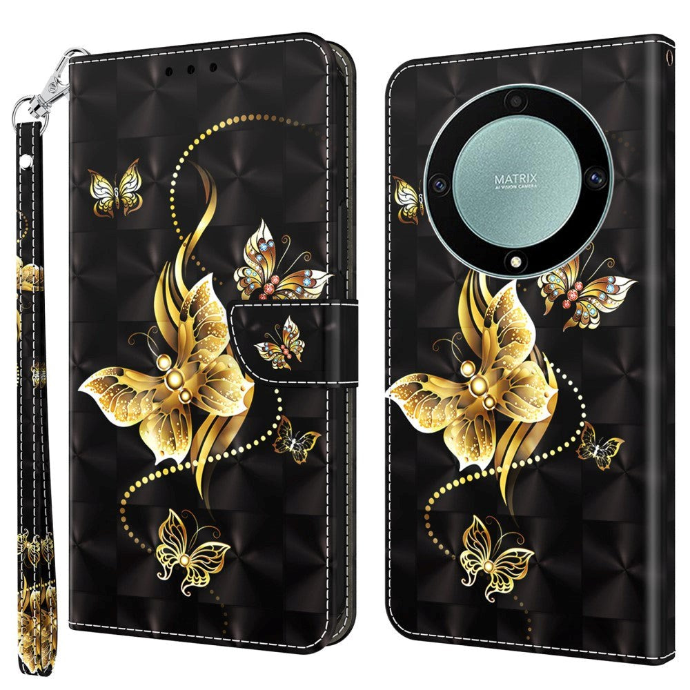 Honor Magic5 Lite Light Spot Leather Case - Black w. Gold Butterfly