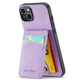 iPhone 14 Leather Covered Plastic Case w. Card Holders and Stand Function - Purple