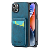 iPhone 14 Leather Covered Plastic Case w. Card Holders and Stand Function - Blue