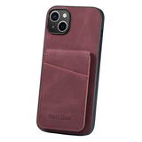 iPhone 14 Leather Covered Plastic Case w. Card Holders and Stand Function - Red