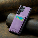 Samsung Galaxy S22 Ultra Leather Covered Plastic Case w. Card Holders and Stand Function - Purple