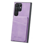 Samsung Galaxy S22 Ultra Leather Covered Plastic Case w. Card Holders and Stand Function - Purple