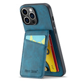 iPhone 14 Pro Leather Covered Plastic Case w. Card Holders and Stand Function - Blue