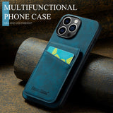 iPhone 14 Pro Leather Covered Plastic Case w. Card Holders and Stand Function - Blue