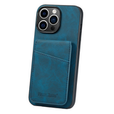 iPhone 14 Pro Leather Covered Plastic Case w. Card Holders and Stand Function - Blue