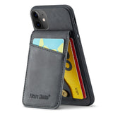 iPhone 11 Leather Covered Plastic Case w. Card Holders and Stand Function - Black