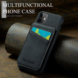 iPhone 11 Leather Covered Plastic Case w. Card Holders and Stand Function - Black