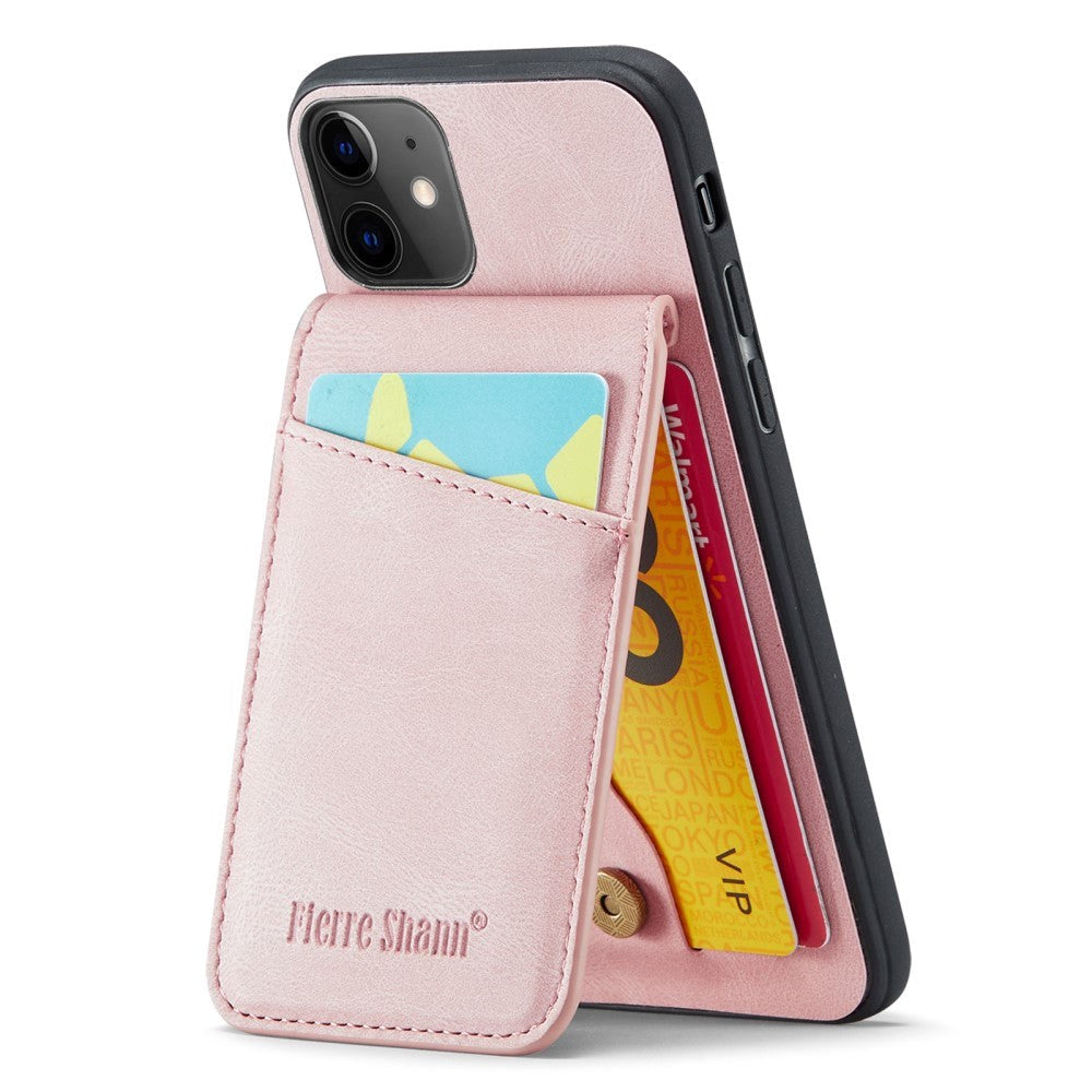 iPhone 11 Leather Covered Plastic Case w. Card Holders and Stand Function - Pink