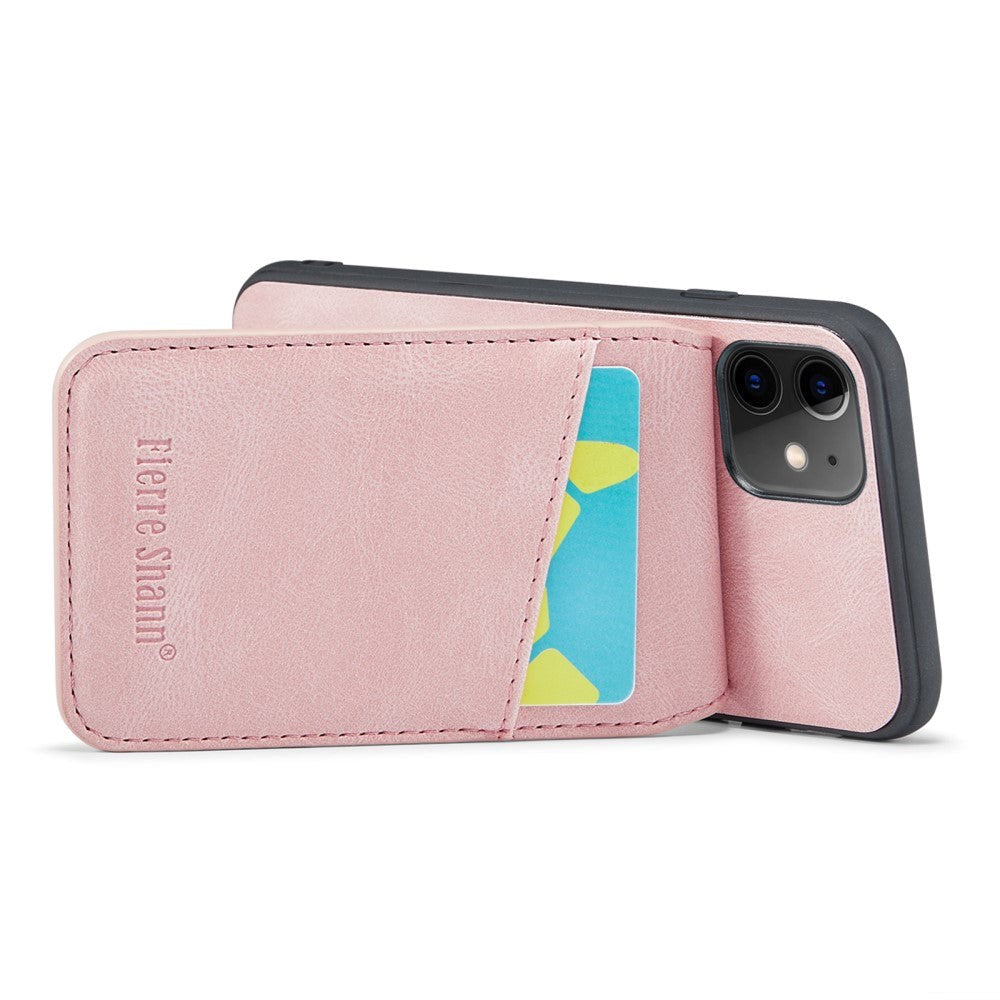 iPhone 11 Leather Covered Plastic Case w. Card Holders and Stand Function - Pink