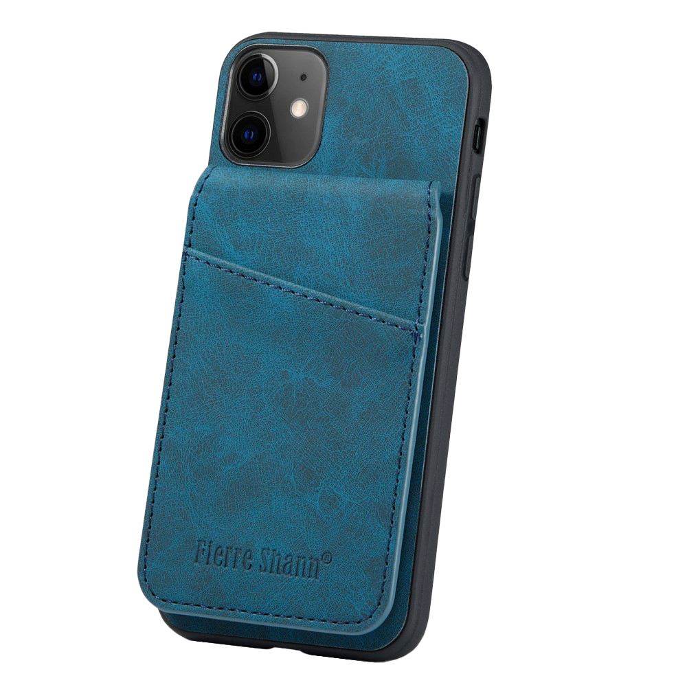 iPhone 11 Leather Covered Plastic Case w. Card Holders and Stand Function - Blue