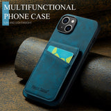 iPhone 13 Leather Covered Plastic Case w. Card Holders and Stand Function - Blue