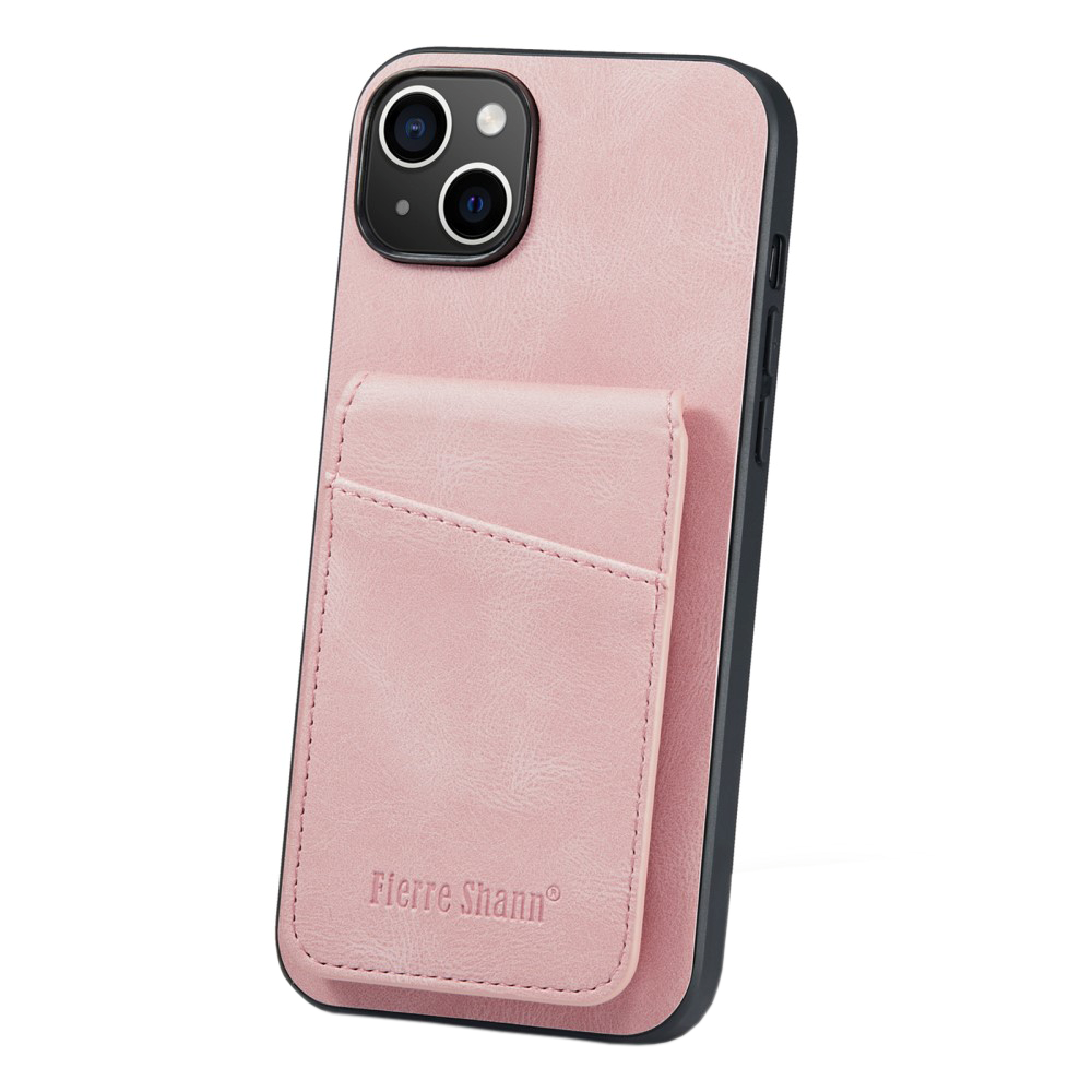 iPhone 13 Leather Covered Plastic Case w. Card Holders and Stand Function - Pink