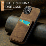 iPhone 13 Leather Covered Plastic Case w. Card Holders and Stand Function - Brown