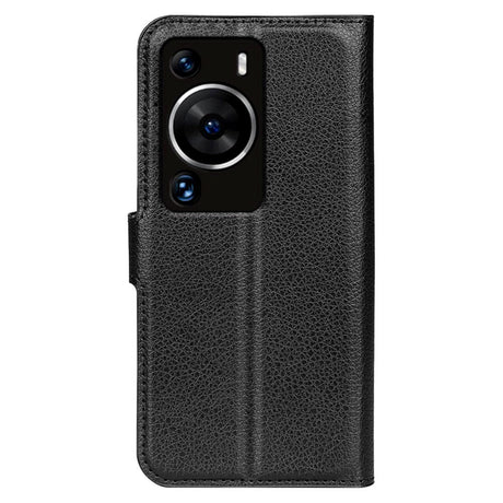 Huawei P60 Pro Litchi Leather Case w. Wallet - Black