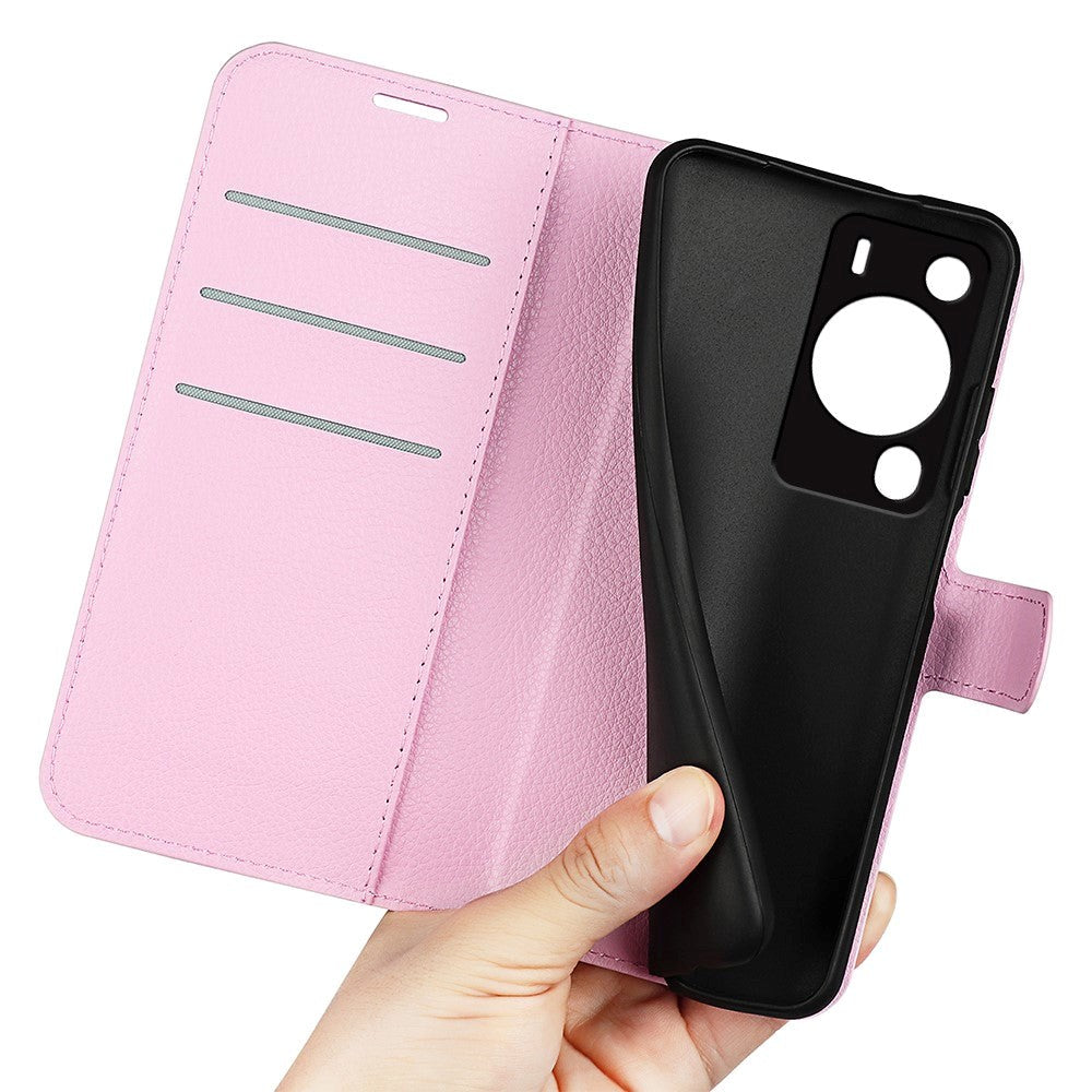 Huawei P60 Pro Litchi Leather Case w. Wallet - Pink