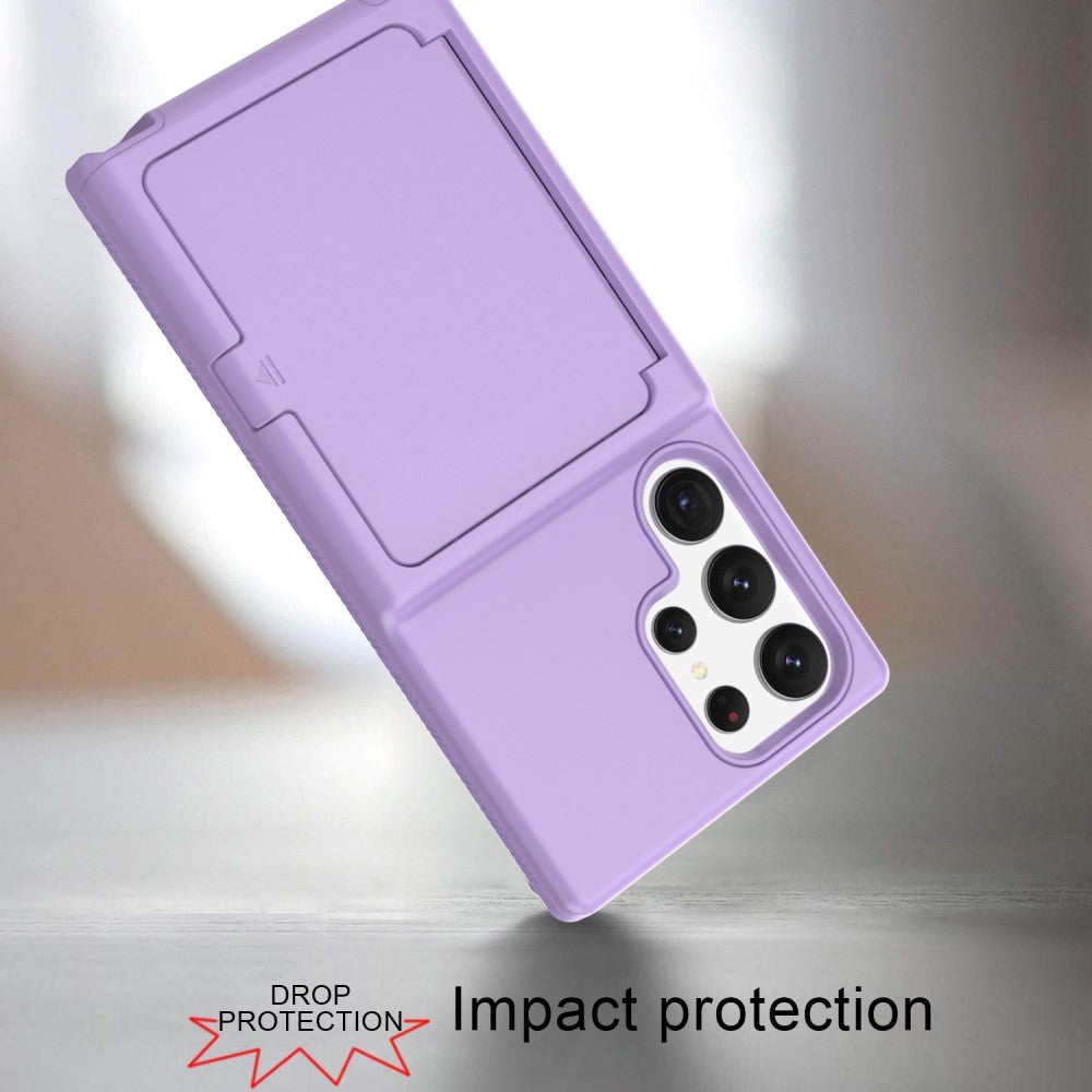 Samsung Galaxy S23 Ultra Hybrid Drop Proff Case w. Card Holder & Built-in Mirror - Purple