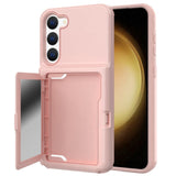 Samsung Galaxy S23 Hybrid Drop Proff Case w. Card Holder & Built-in Mirror - Pink