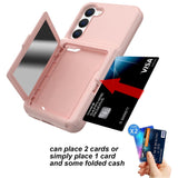 Samsung Galaxy S23 Hybrid Drop Proff Case w. Card Holder & Built-in Mirror - Pink