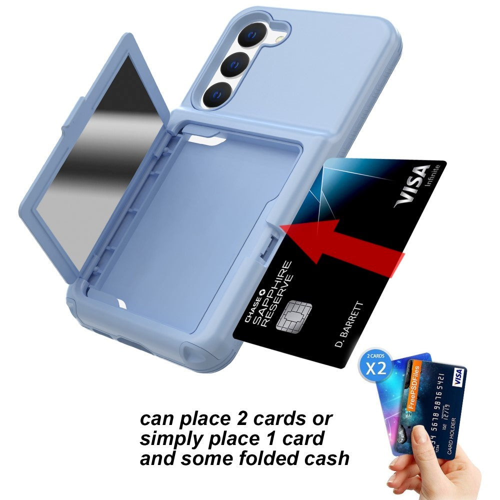 Samsung Galaxy S23 Hybrid Drop Proff Case w. Card Holder & Built-in Mirror - Blue