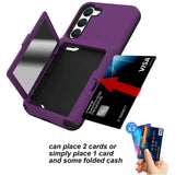 Samsung Galaxy S23 Hybrid Drop Proff Case w. Card Holder & Built-in Mirror - Dark Purple