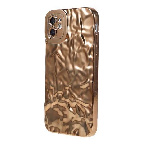 iPhone 12 Shiny Flexible Plastic Back Case - Wavy Design - Gold