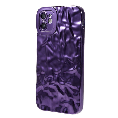 iPhone 12 Shiny Flexible Plastic Back Case - Wavy Design - Purple