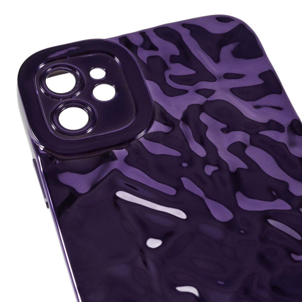 iPhone 12 Shiny Flexible Plastic Back Case - Wavy Design - Purple