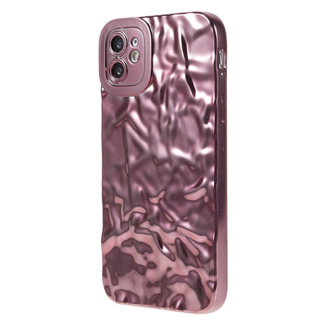 iPhone 11 Shiny Flexible Plastic Back Case - Wavy Design - Rose Gold