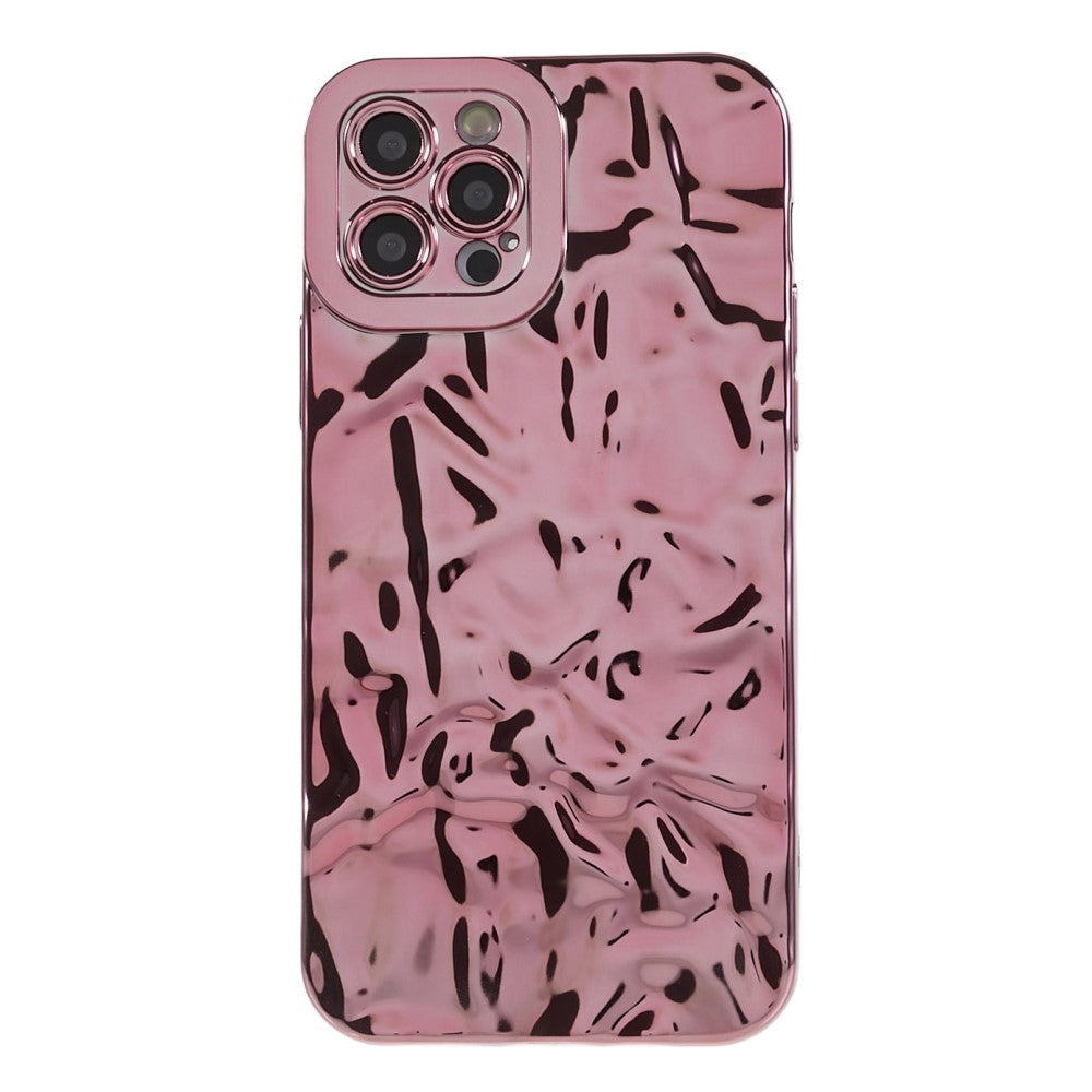 iPhone 12 Pro Shiny Flexible Plastic Back Case - Wavy Design - Rose Gold