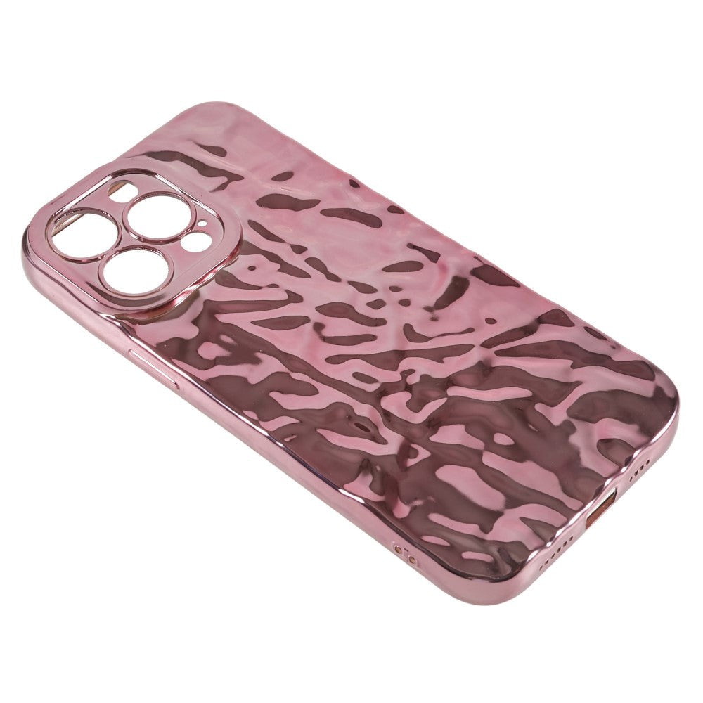 iPhone 14 Pro Shiny Flexible Plastic Back Case - Wavy Design - Rose Gold