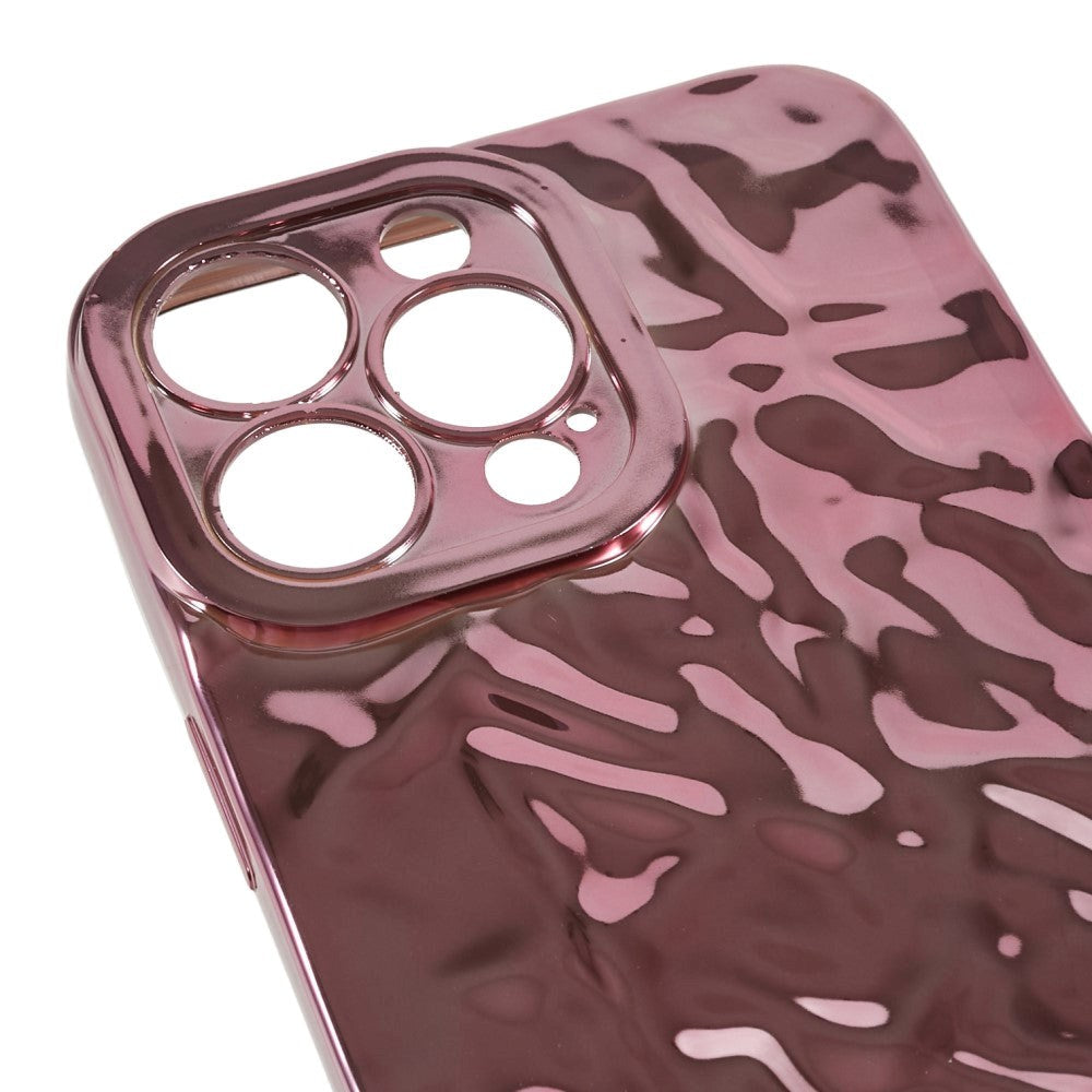 iPhone 14 Pro Shiny Flexible Plastic Back Case - Wavy Design - Rose Gold