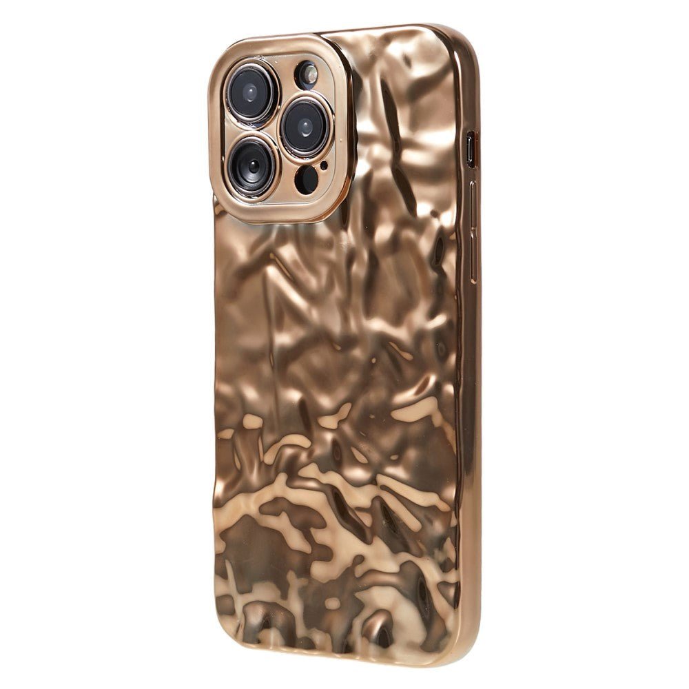 iPhone 14 Pro Shiny Flexible Plastic Back Case - Wavy Design - Gold