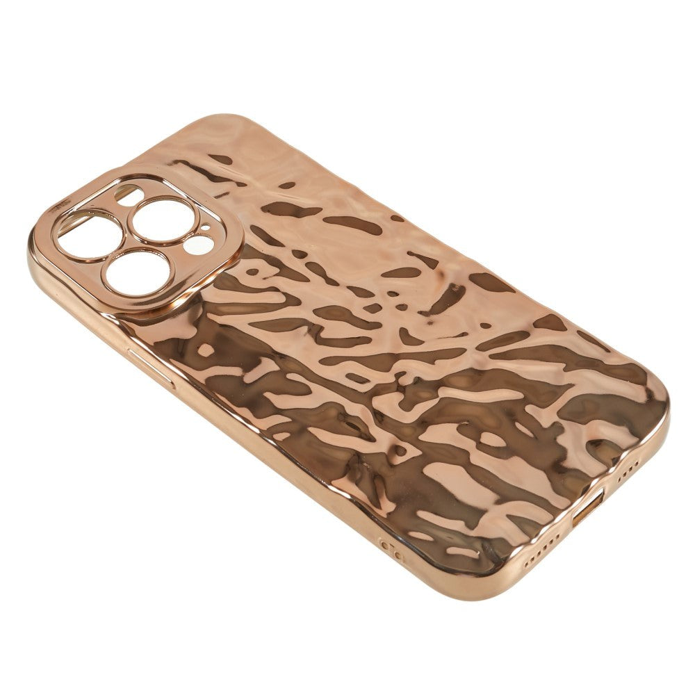 iPhone 14 Pro Shiny Flexible Plastic Back Case - Wavy Design - Gold