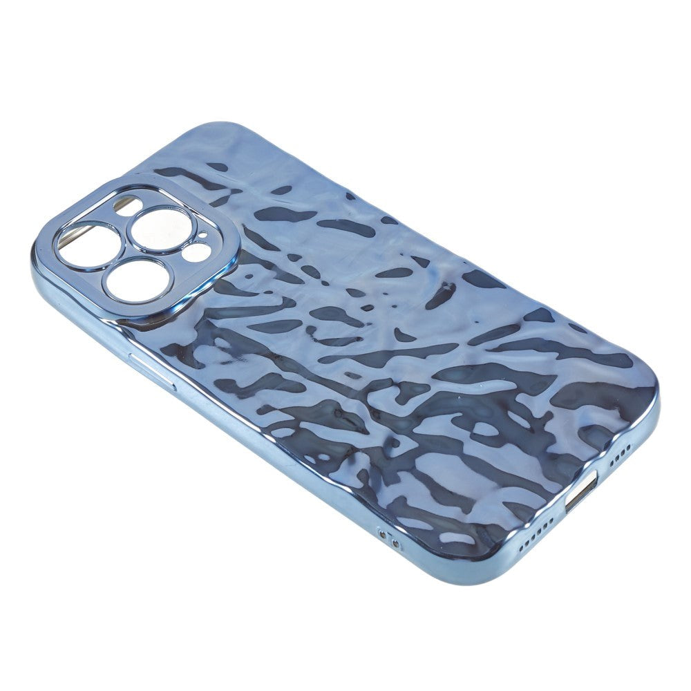 iPhone 14 Pro Shiny Flexible Plastic Back Case - Wavy Design - Blue