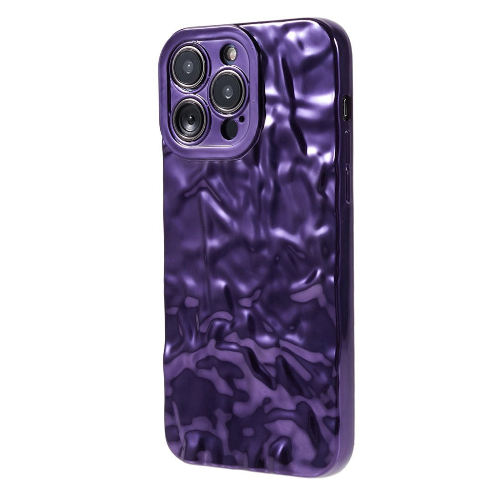 iPhone 14 Pro Shiny Flexible Plastic Back Case - Wavy Design - Purple