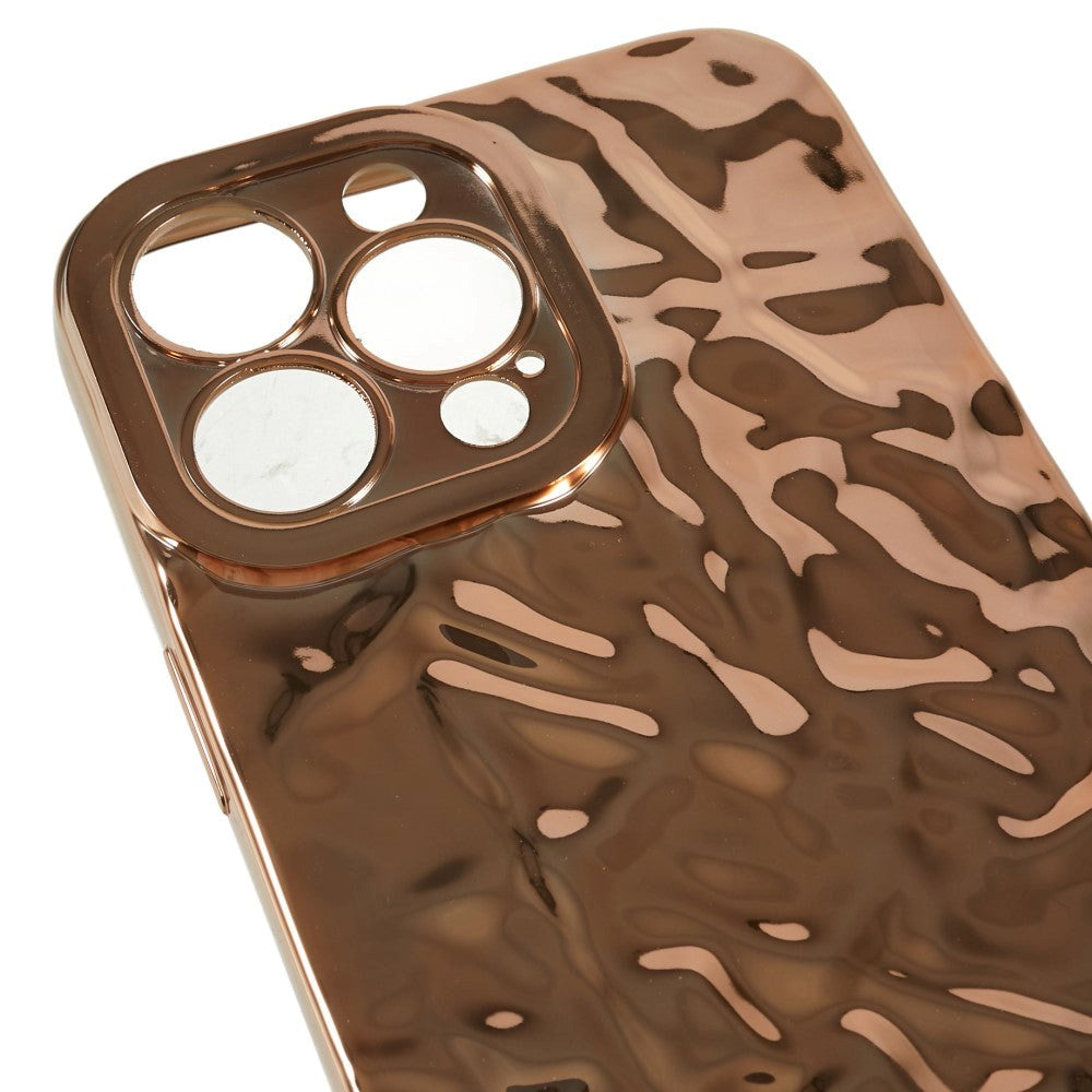 iPhone 13 Pro Shiny Flexible Plastic Back Case - Wavy Design - Gold