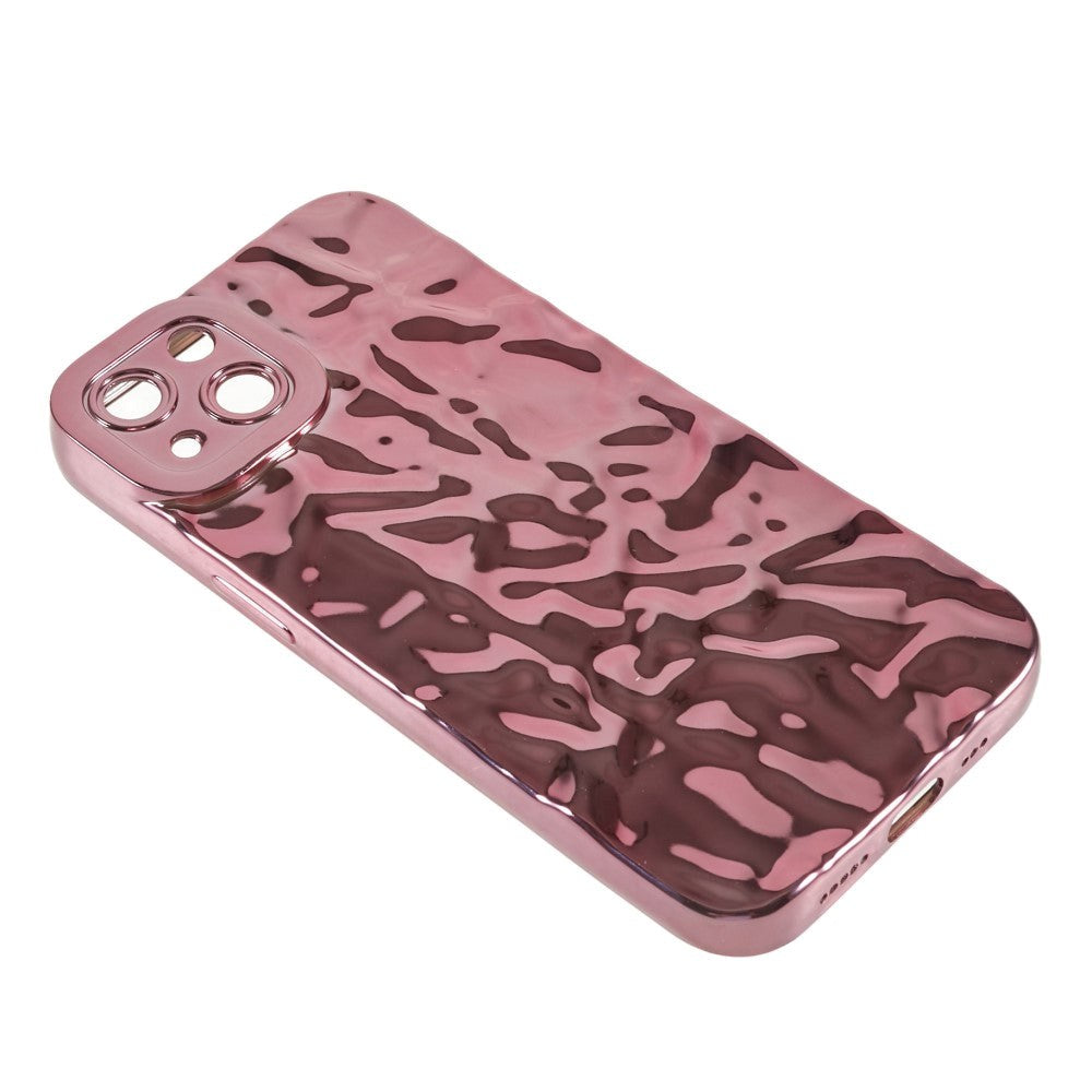 iPhone 14 Shiny Flexible Plastic Back Case - Wavy Design - Rosegold