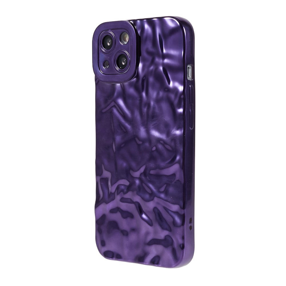 iPhone 13 Shiny Flexible Plastic Back Case - Wavy Design - Purple