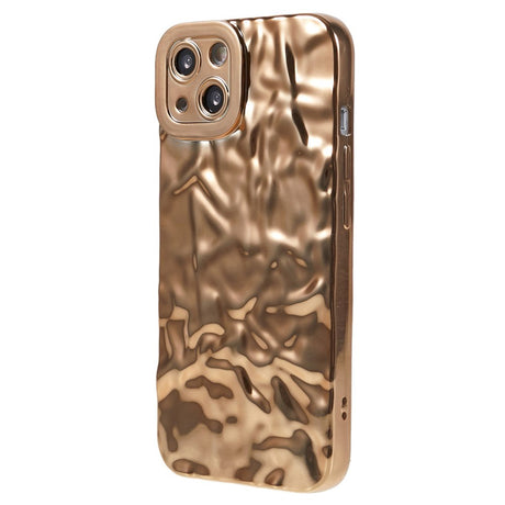 iPhone 13 Shiny Flexible Plastic Back Case - Wavy Design - Gold